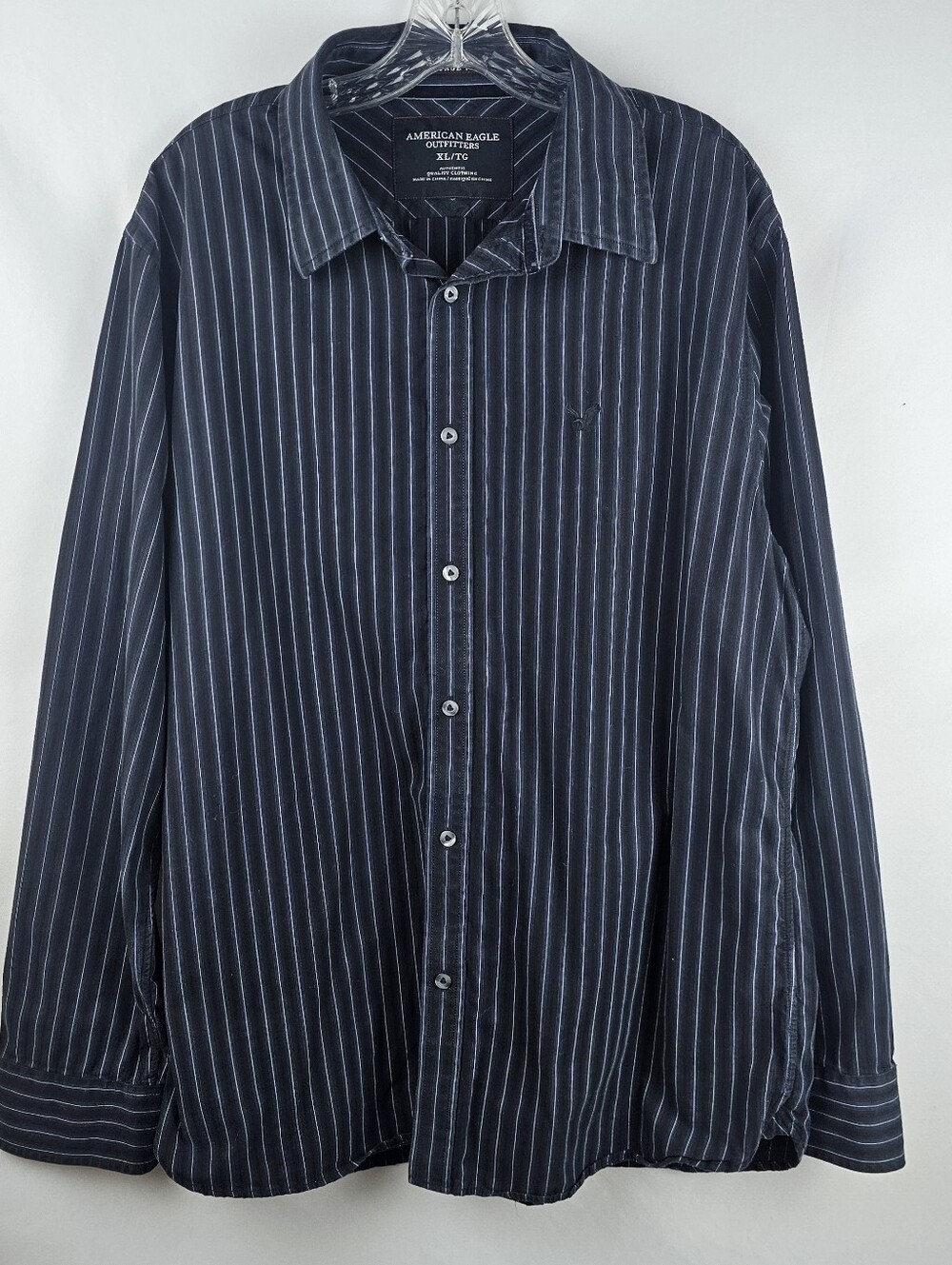 American Eagle Pinstriped Button Down Vintage Fit Shirt Xl Preppy Americana